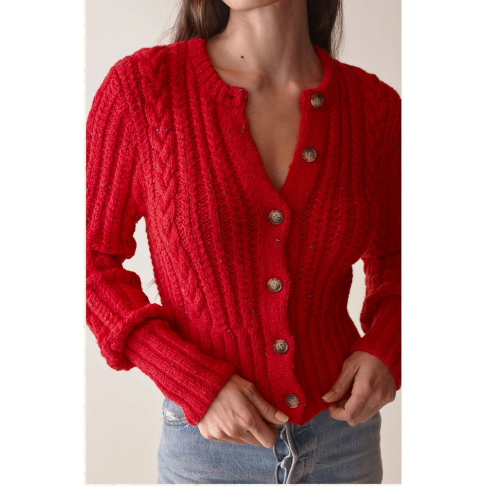Doen Like New Audrey Cardigan in Red Sumac Wool Sweater Size Medium